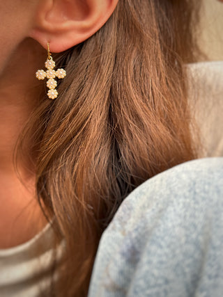 Mono-boucle Croix perles