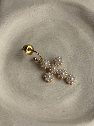 Mono-boucle Croix perles